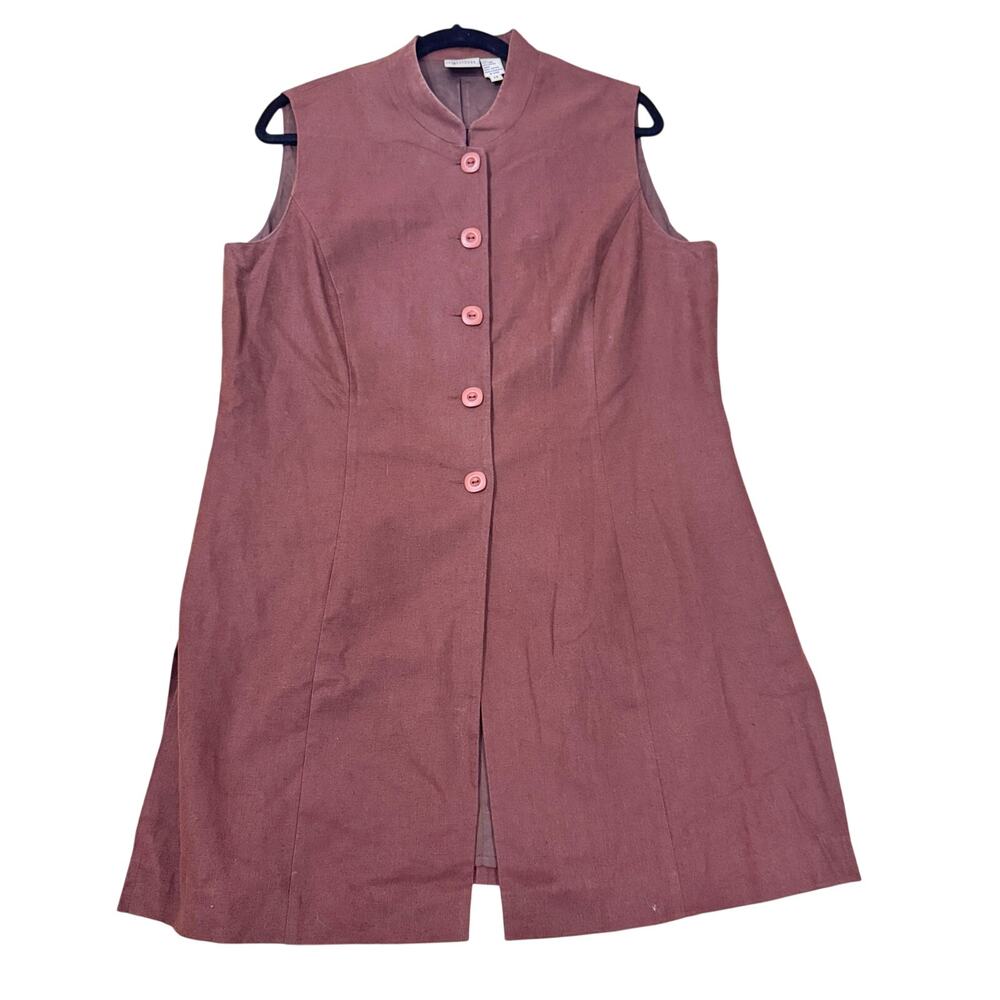 Vintage Reflections by Spiegel Women's Brown Linen Blend Long Vest Size 14